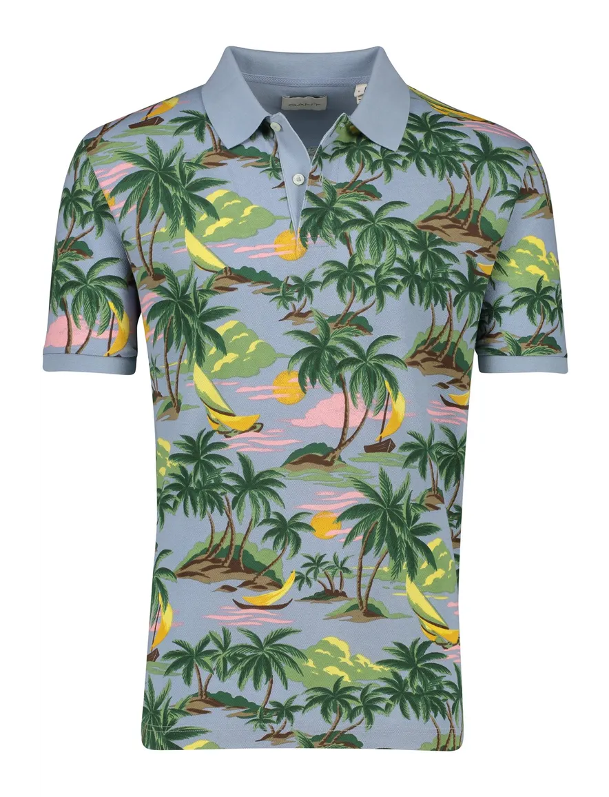 Gant polo lichtblauw geprint
