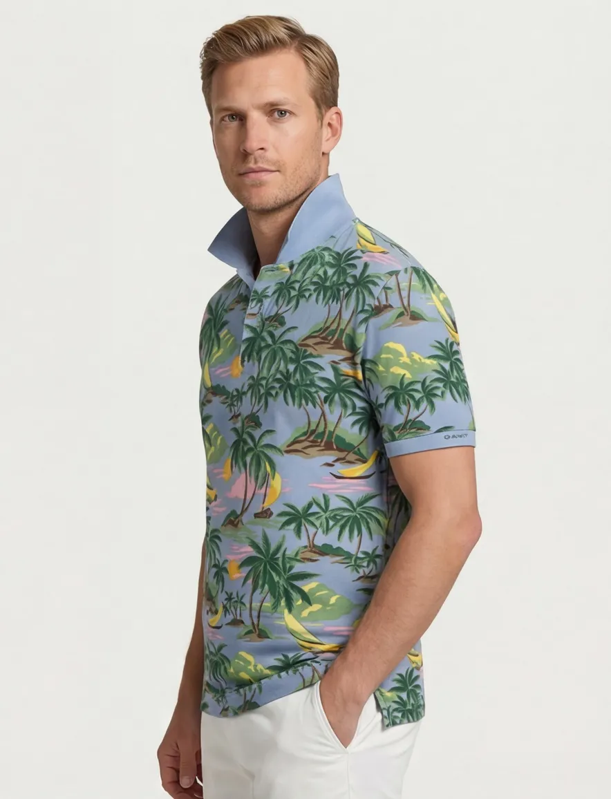 Gant polo lichtblauw geprint