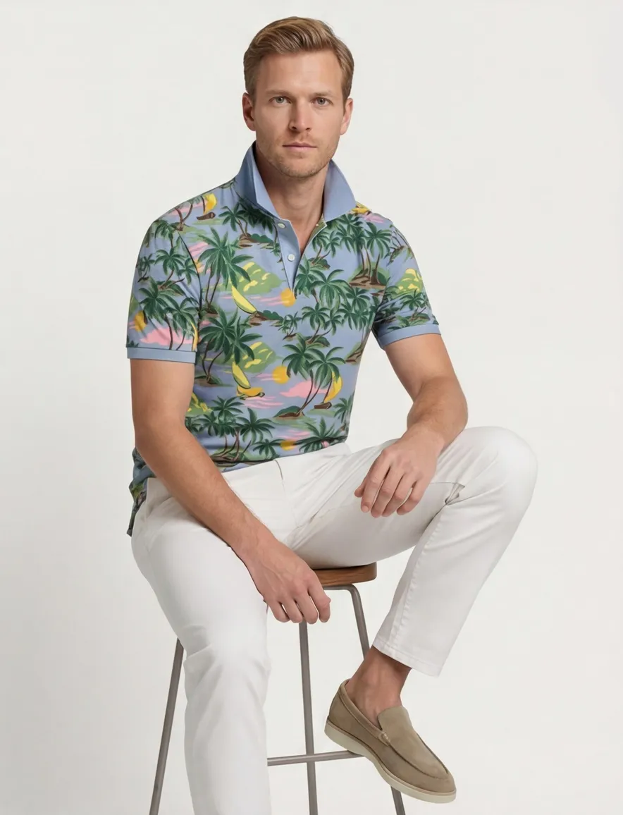 Gant polo lichtblauw geprint
