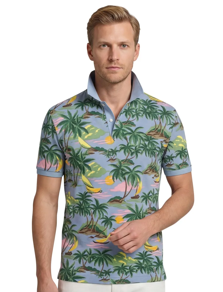 Gant polo lichtblauw geprint