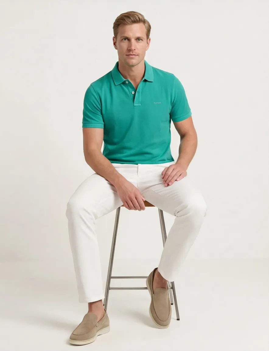 Gant polo normale fit lichtblauw effen katoen 2 knopen