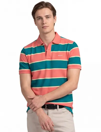 Gant Gant polo groen roze gestreept katoen