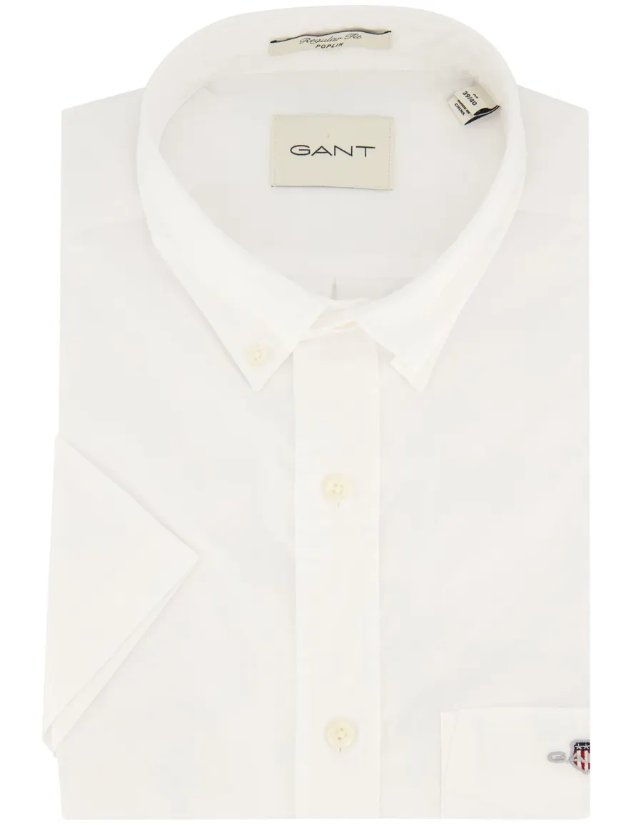 Gant overhemd korte mouw effen wit normale fit katoen