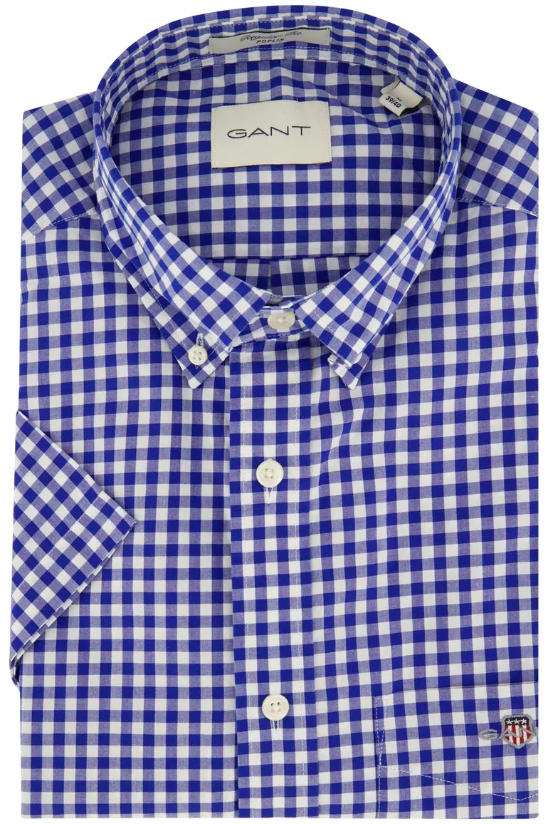 Gant overhemd korte mouw blauw geruit