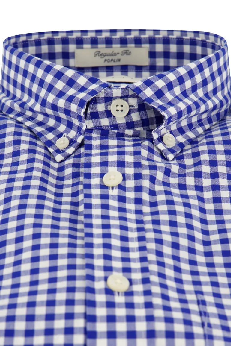 Gant overhemd korte mouw blauw geruit