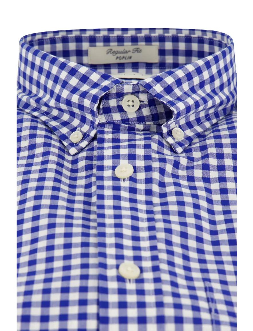 Gant overhemd korte mouw blauw geruit