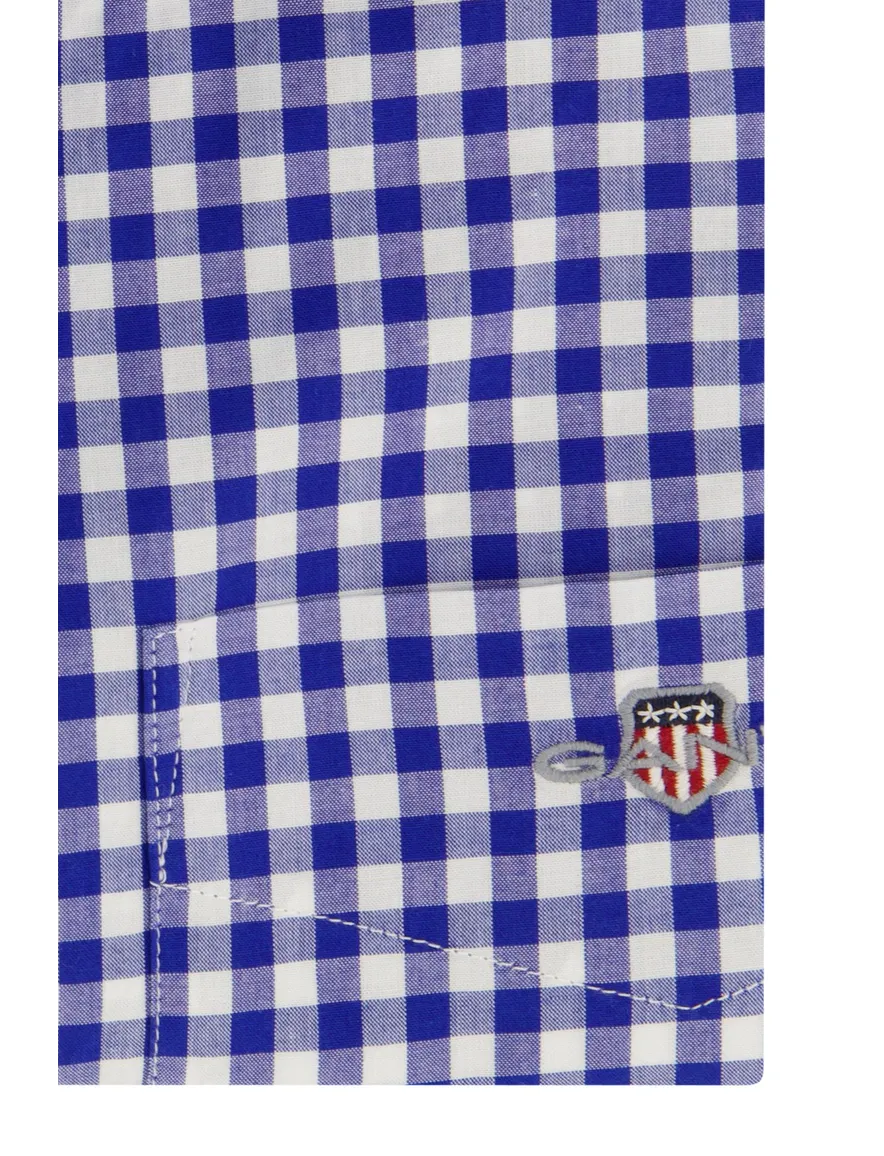 Gant overhemd korte mouw blauw geruit