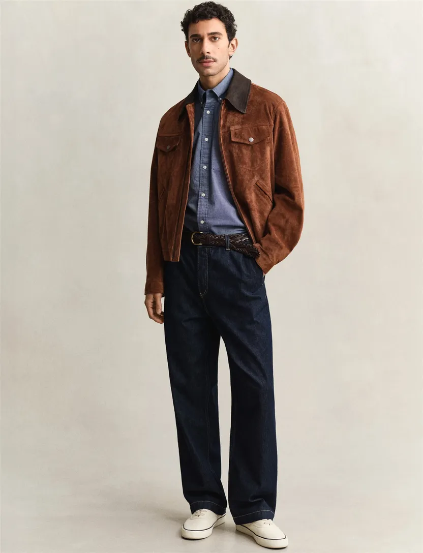 Katoenen Gant overhemd korte mouw effen blauw normale fit