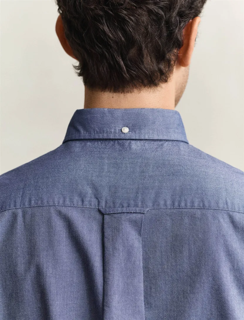 Katoenen Gant overhemd korte mouw effen blauw normale fit