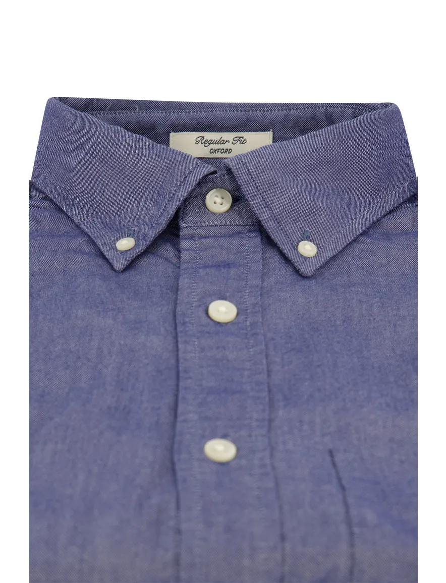 Gant overhemd korte mouw normale fit effen blauw katoen