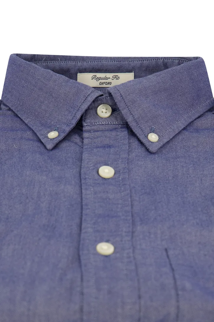 Katoenen Gant overhemd korte mouw effen blauw normale fit