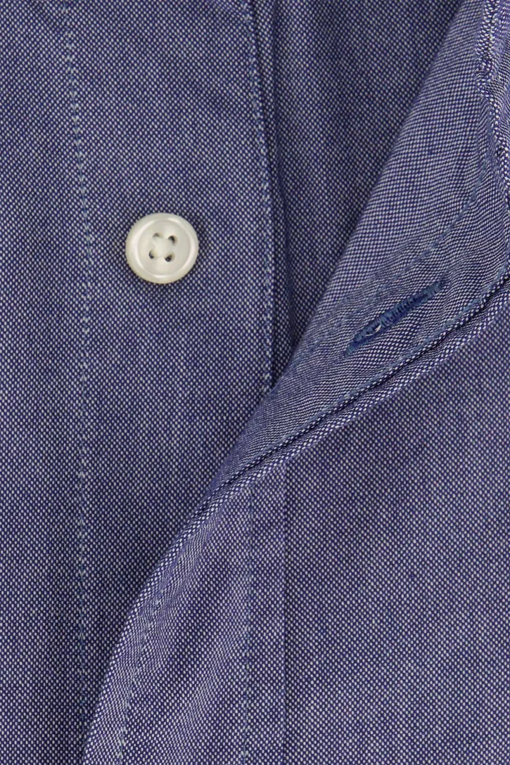 Katoenen Gant overhemd korte mouw effen blauw normale fit