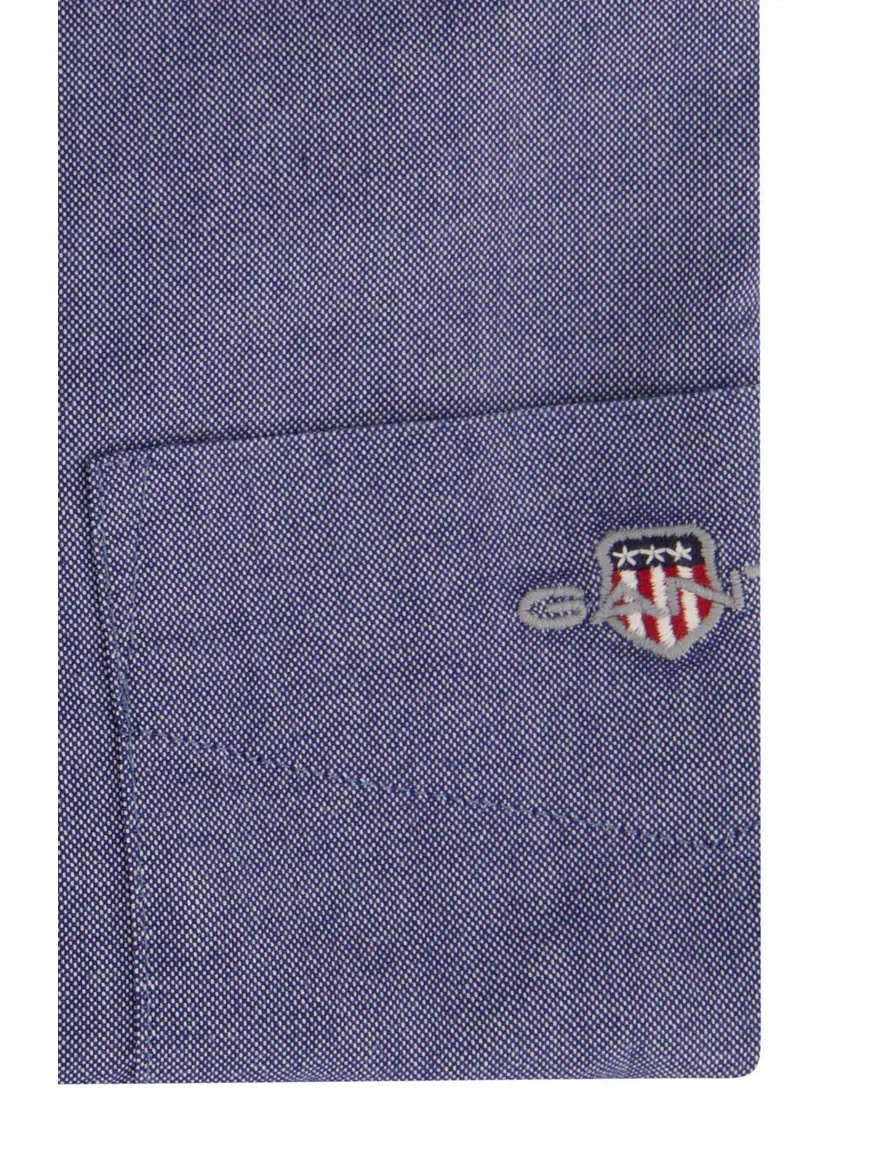 Gant overhemd korte mouw normale fit effen blauw katoen