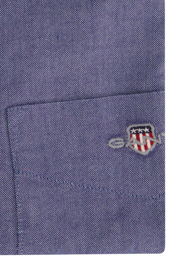 Katoenen Gant overhemd korte mouw effen blauw normale fit
