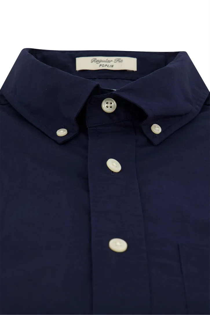 Katoenen Gant overhemd korte mouw effen donkerblauw normale fit