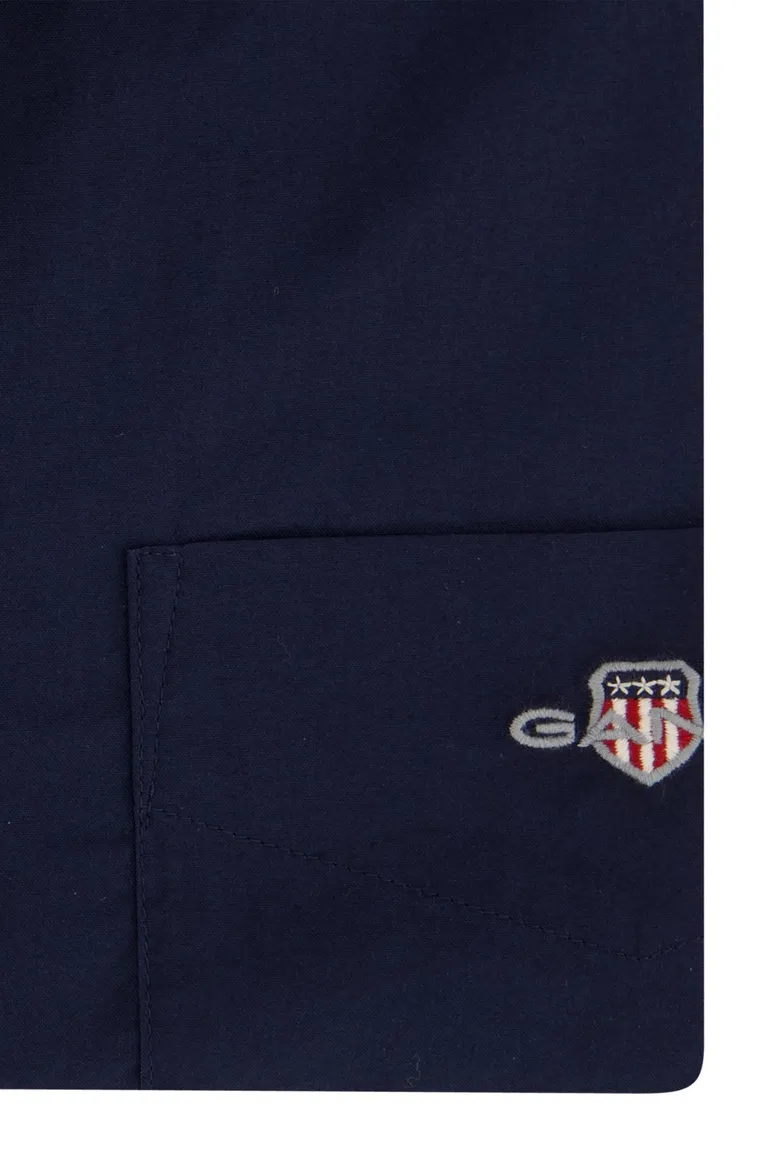 Gant overhemd korte mouw effen donkerblauw normale fit katoen
