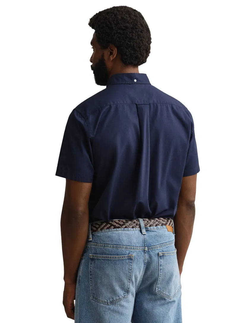 Katoenen Gant overhemd korte mouw effen donkerblauw normale fit