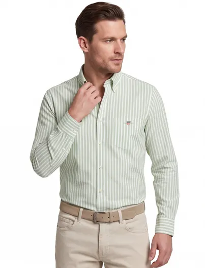 Gant Gant overhemd groen wit gestreept button-down
