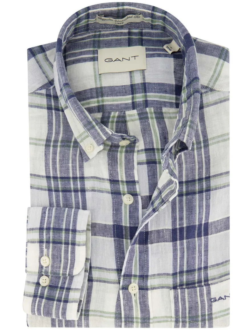Gant overhemd blauw geruit