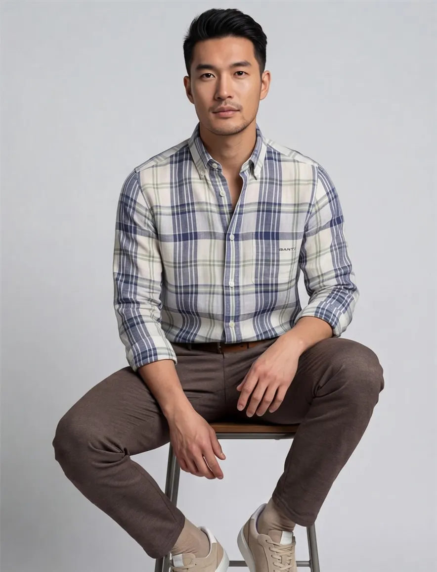 Gant overhemd blauw geruit