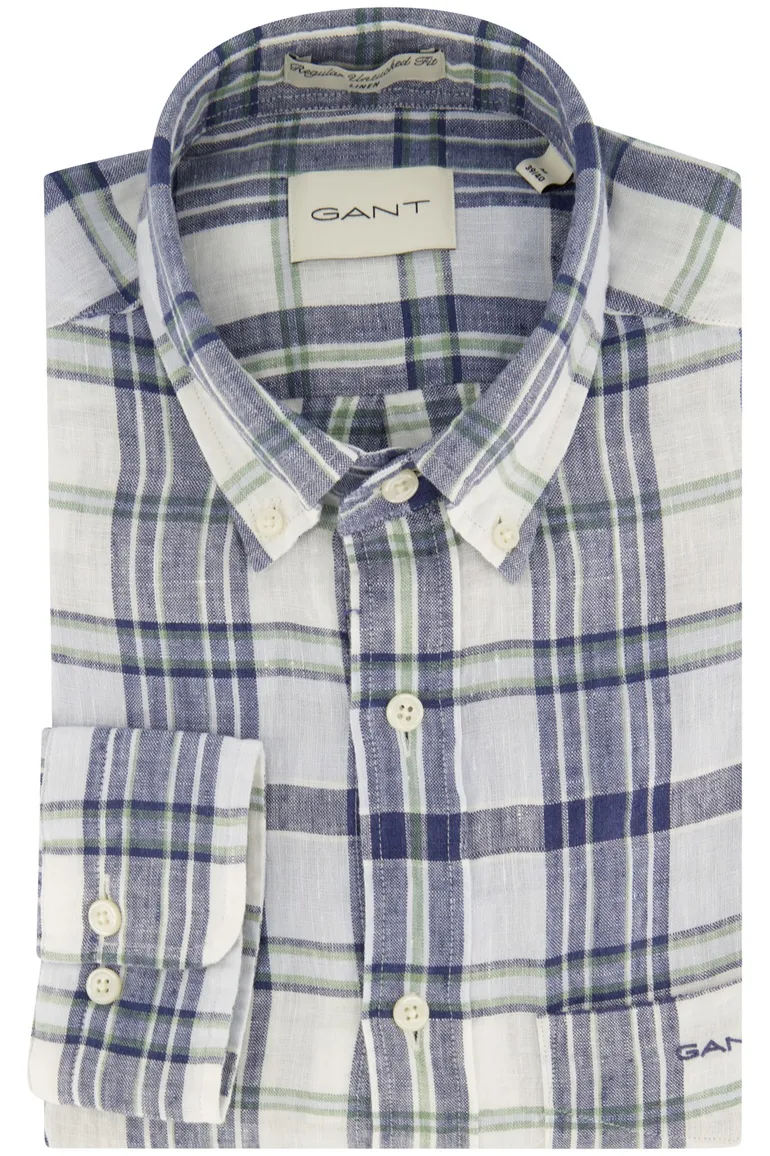 Gant overhemd blauw geruit