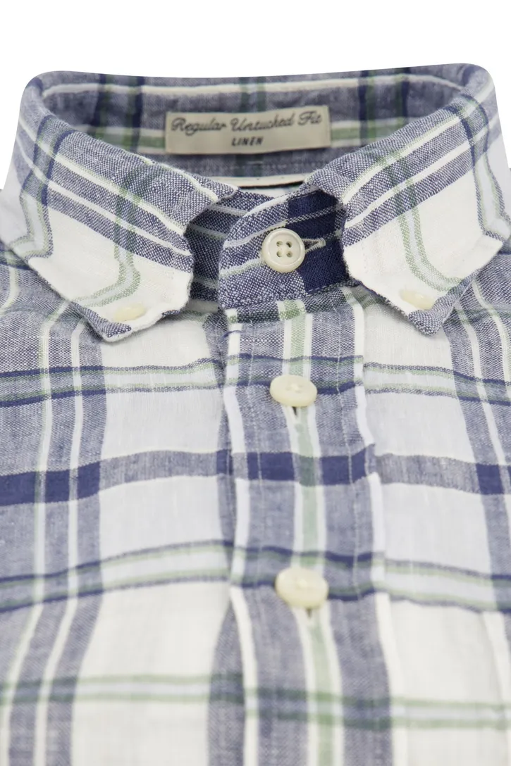 Gant casual overhemd normale fit blauw geruit linnen
