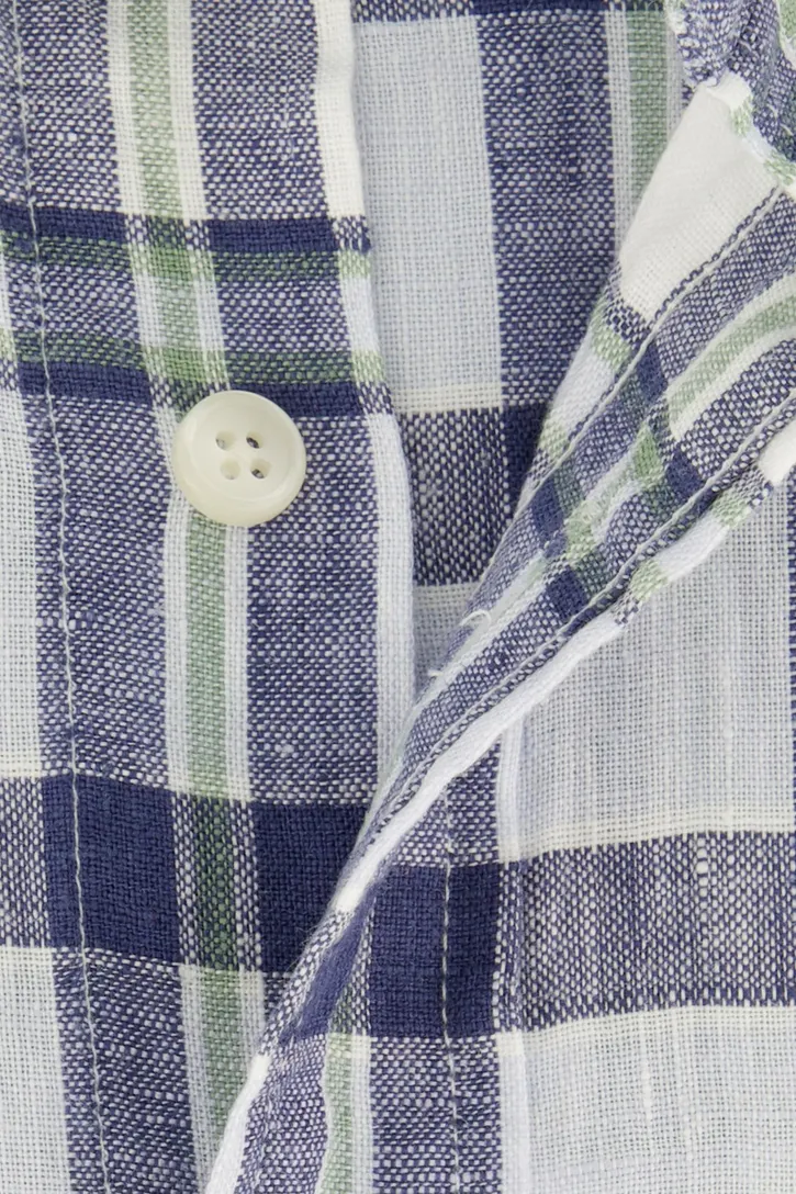 Gant casual overhemd normale fit blauw geruit linnen