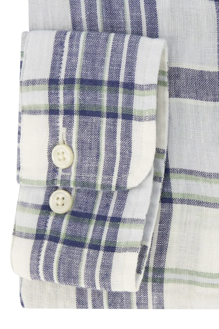 Gant casual overhemd normale fit blauw geruit linnen