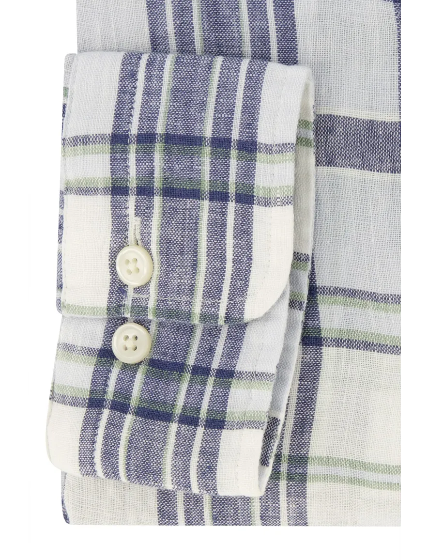 Gant casual overhemd normale fit blauw wit geruit linnen