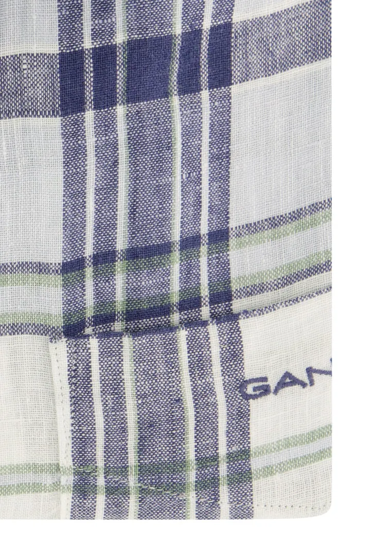 Gant casual overhemd normale fit blauw geruit linnen