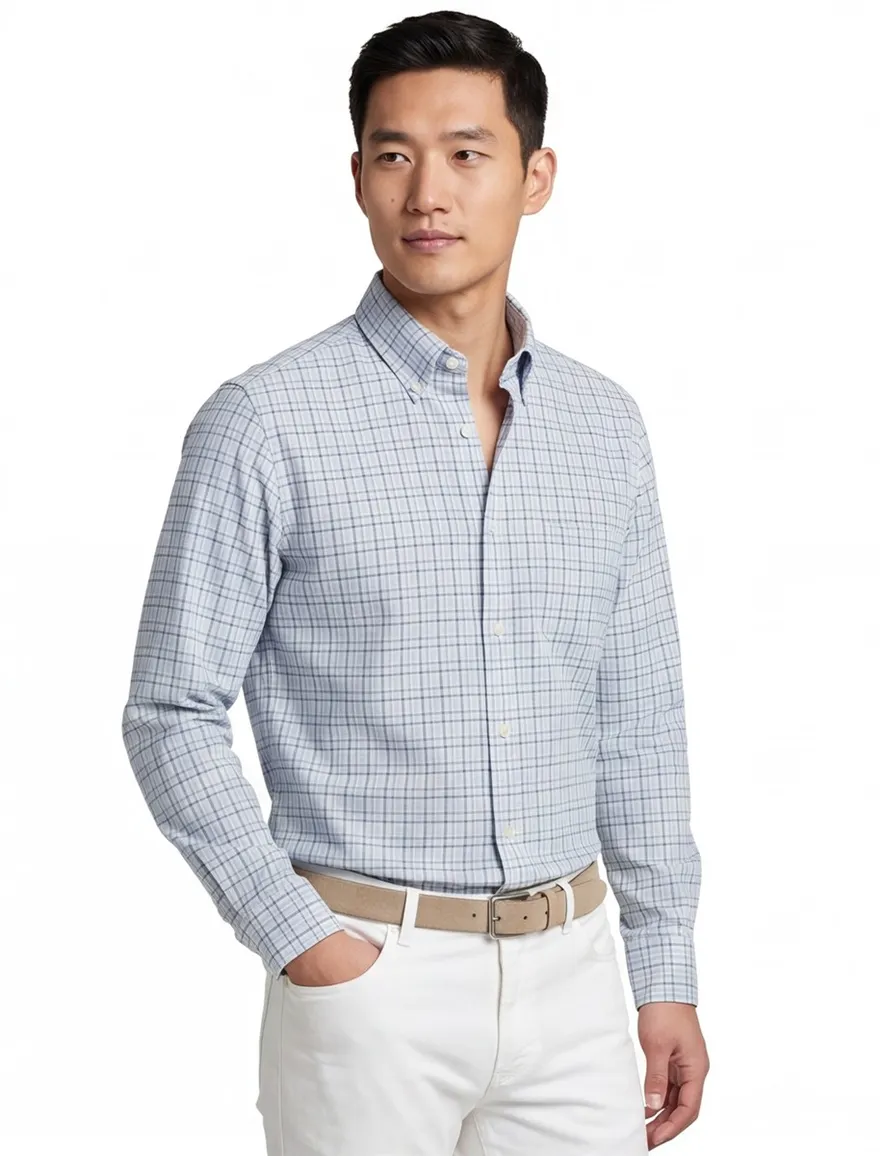 Gant overhemd blauw geruit katoen normale fit