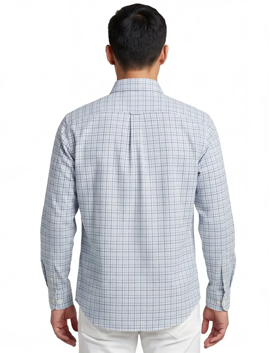 Gant overhemd blauw geruit Untucked Fit