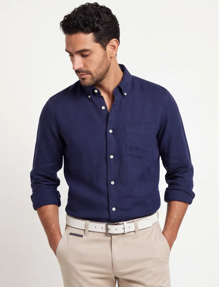 Gant overhemd donkerblauw linnen