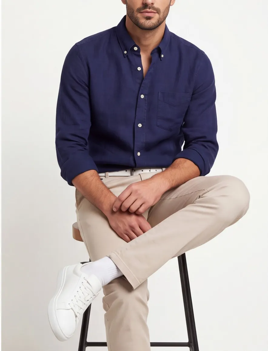 Gant overhemd donkerblauw linnen