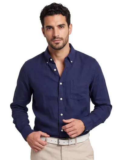 Gant Gant donkerblauw overhemd regular fit linnen