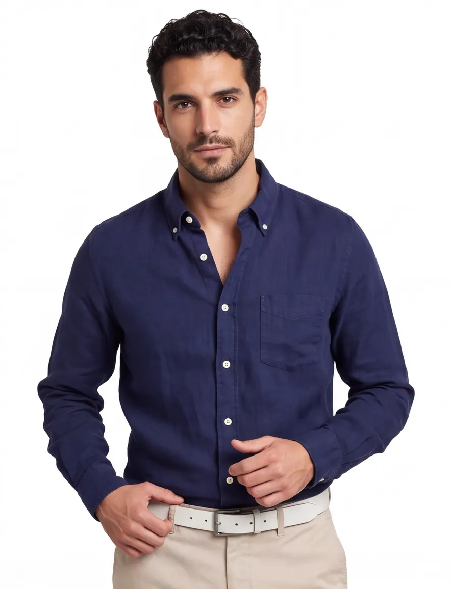 Gant donkerblauw overhemd regular fit linnen