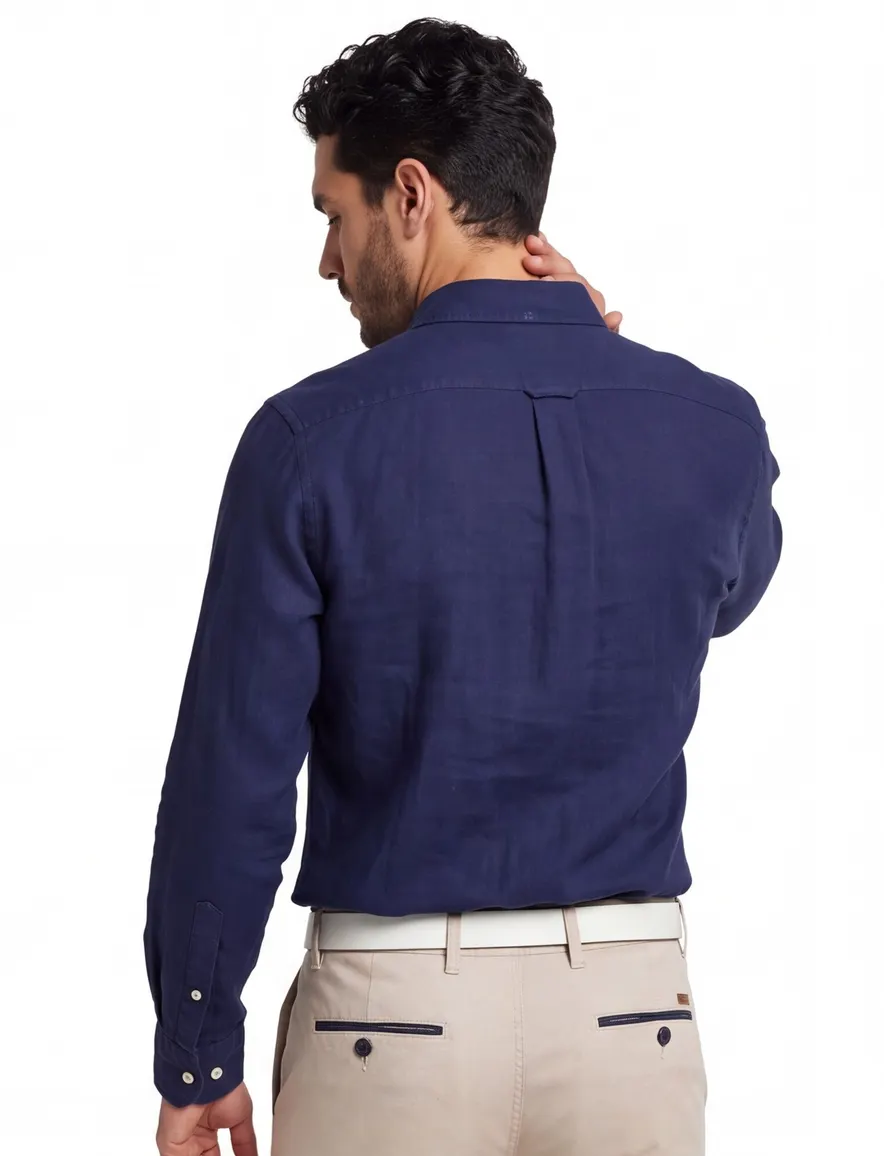 Gant overhemd donkerblauw linnen