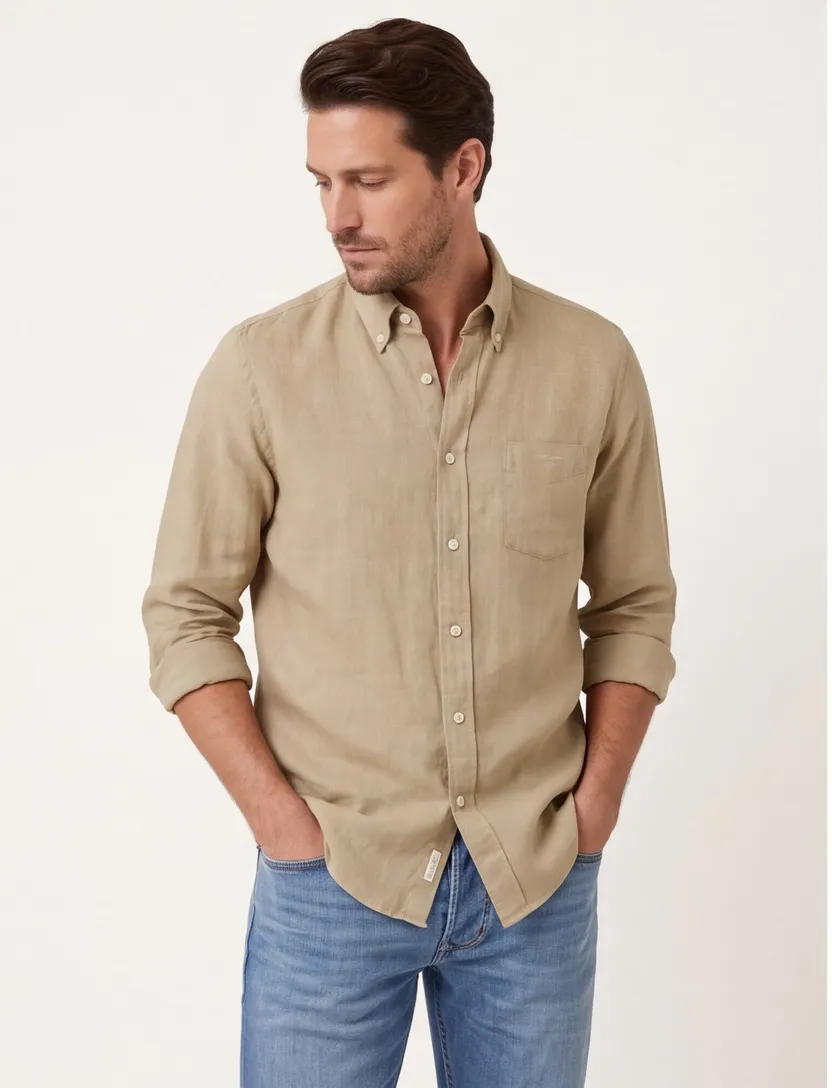 Gant regular fit overhemd beige linnen