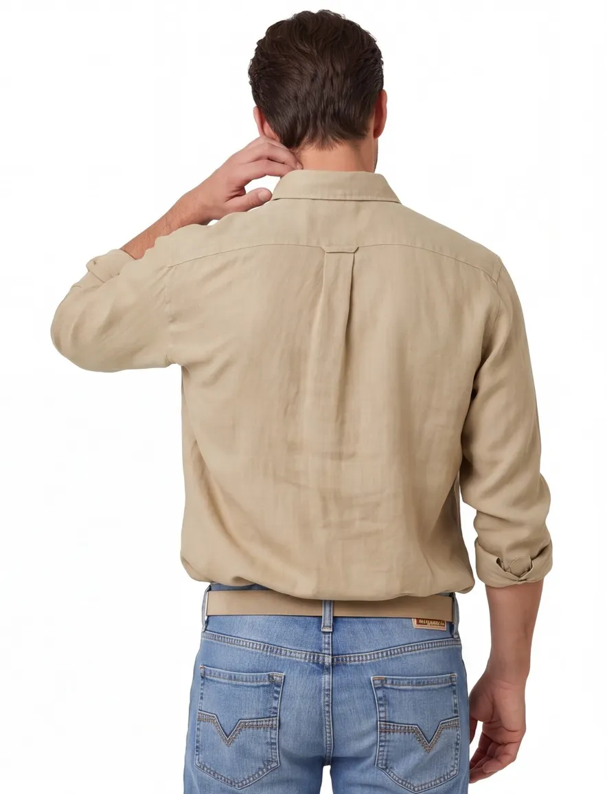 Gant overhemd regular fit beige linnen
