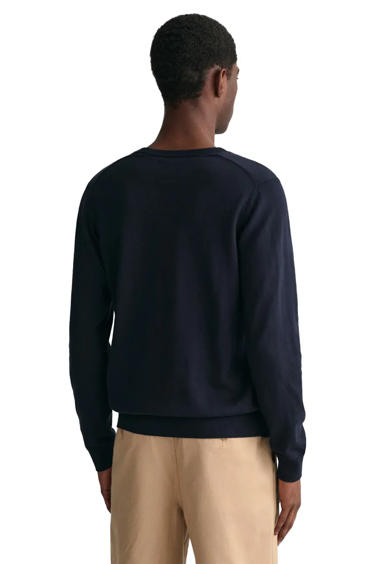Gant v-hals trui donkerblauw katoen regular fit