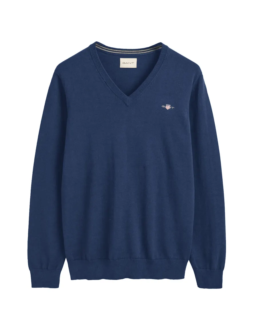 Gant trui regular fit katoen v-hals donkerblauw