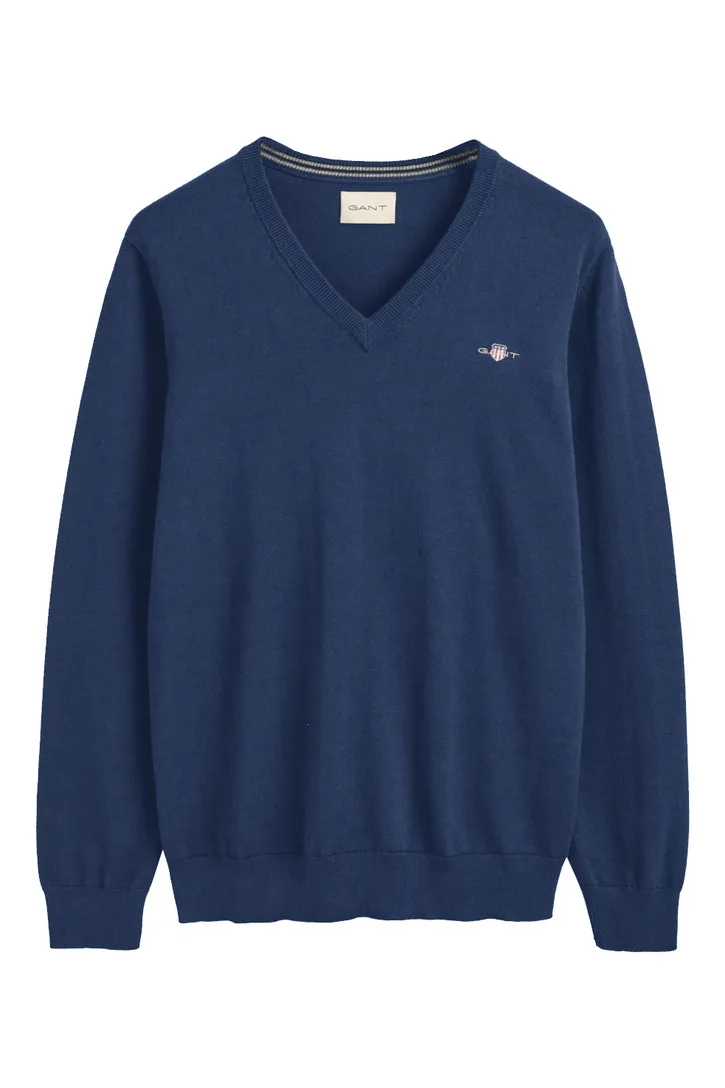 Trui v-hals donkerblauw regular fit katoen Gant