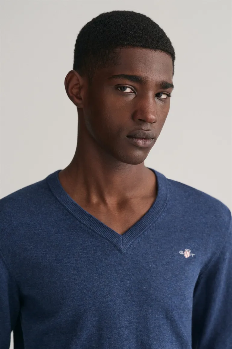 Gant trui regular fit katoen v-hals blauw