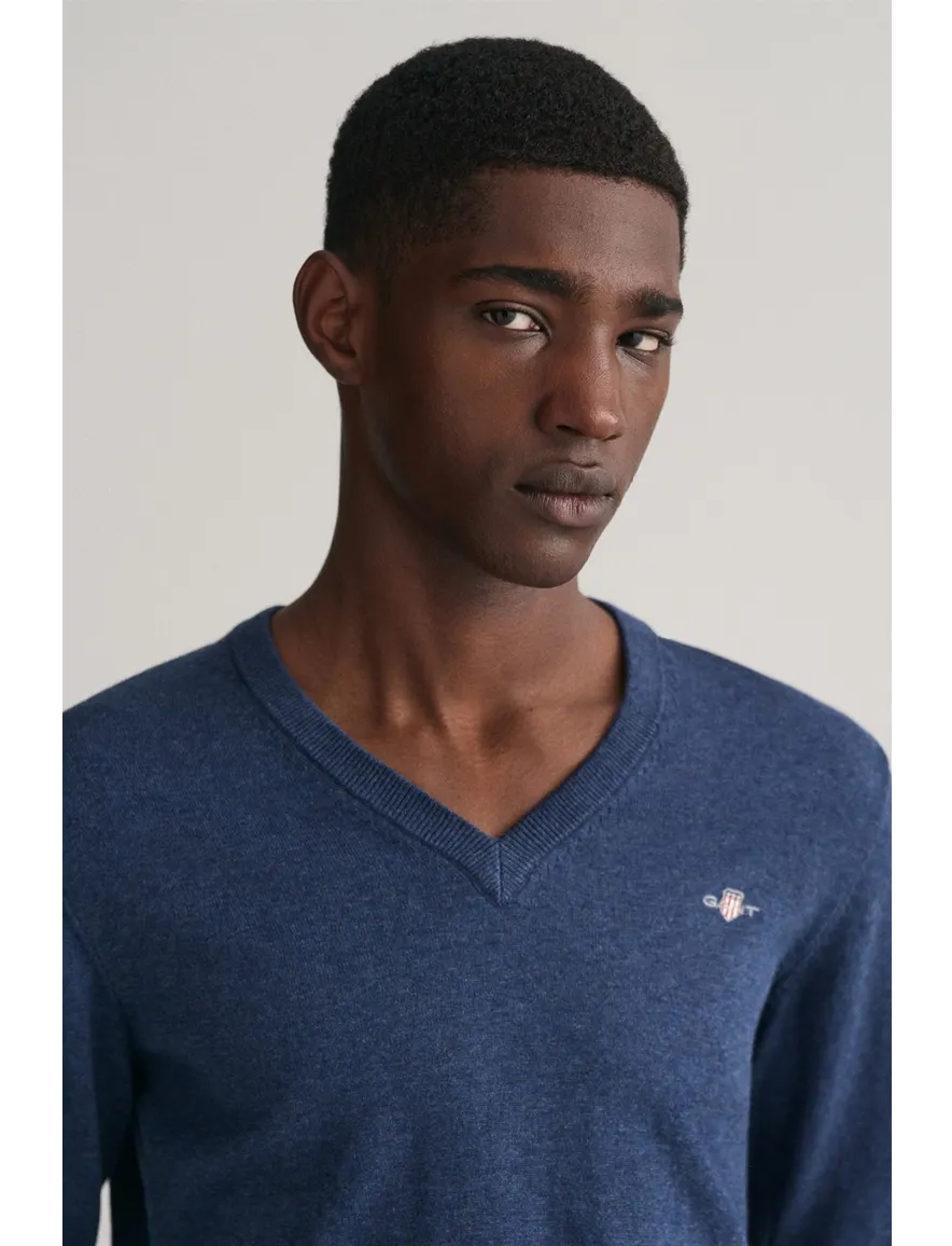 Gant trui regular fit katoen v-hals donkerblauw