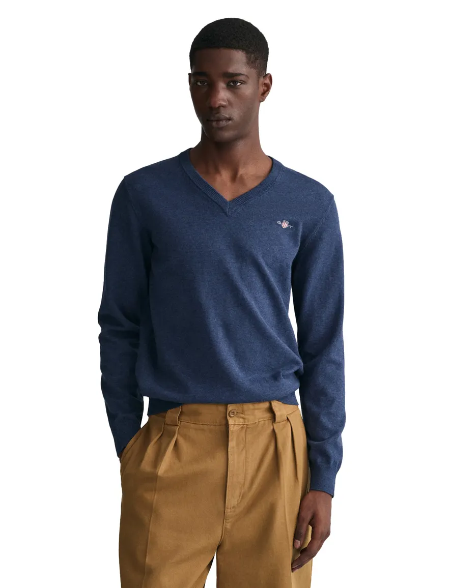 Gant trui regular fit katoen v-hals donkerblauw