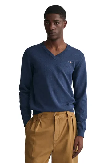 Gant Trui v-hals donkerblauw regular fit katoen Gant