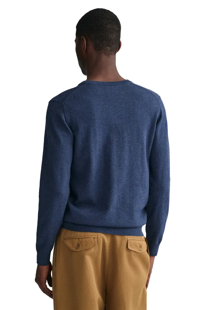 Trui v-hals donkerblauw regular fit katoen Gant