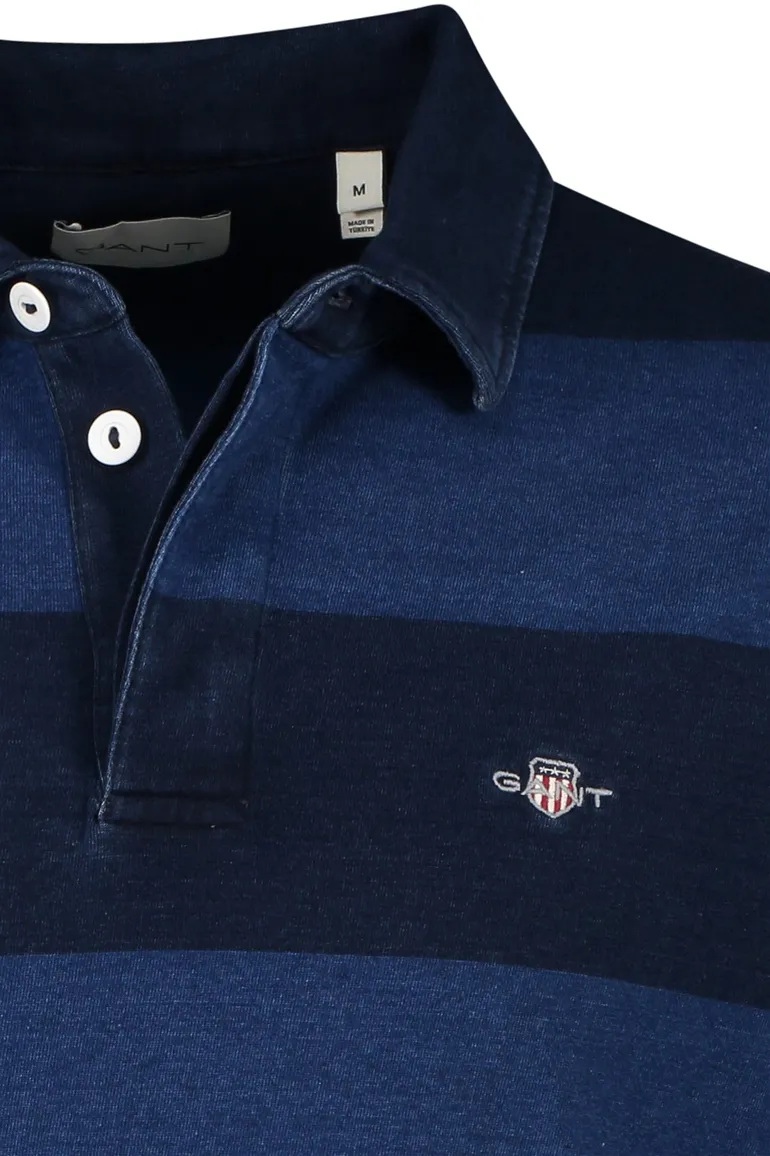 Gant trui 3-knoops gestreept rugby blauw katoen