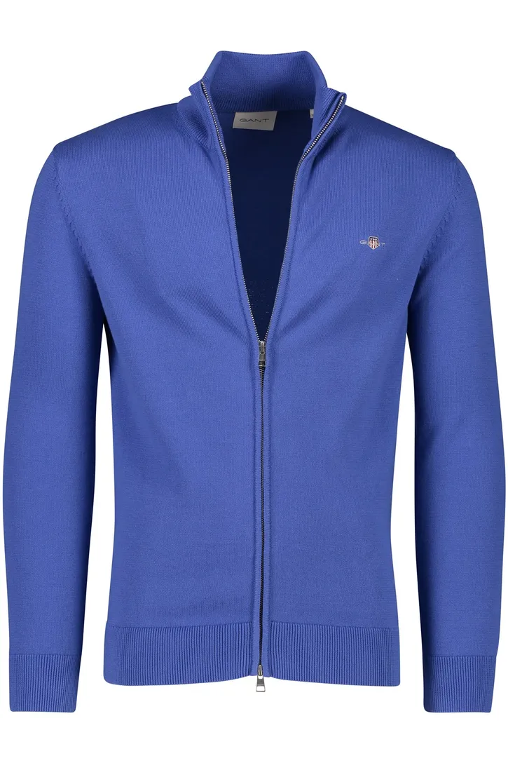 Gant vest blauw rits effen 100% katoen