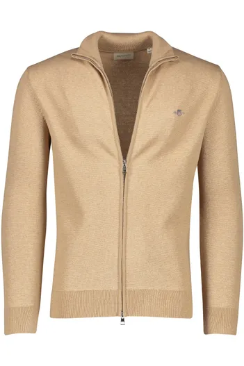 Gant Gant vest ronde hals camel katoen normale fit